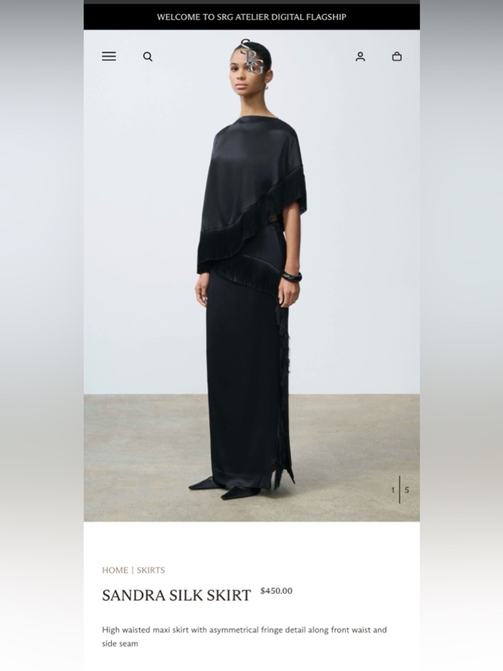 SRG black silk skirt with fringe